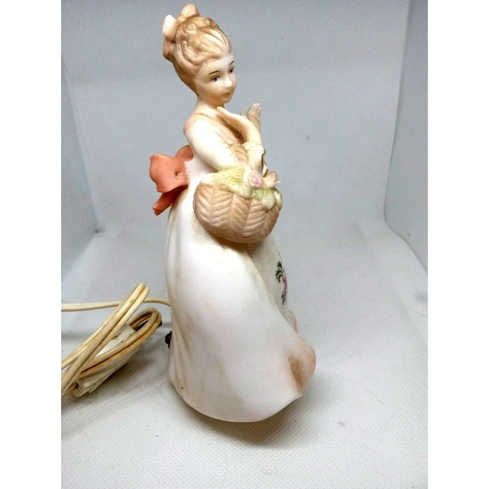 Lenwile Ardalt Porcelain Night Light Southern Victorian Girl with Basket Japan